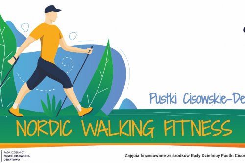 Plakat promujący nordic walking na Pustkach Cisowskich-Demptowie.