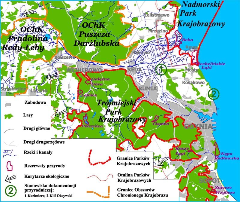 mapa Trójmiejskiego Parku Krajobrazowego