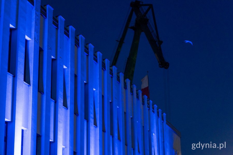 Muzeum Emigracji podświetlone na niebiesko (fot. Paweł Budziński)