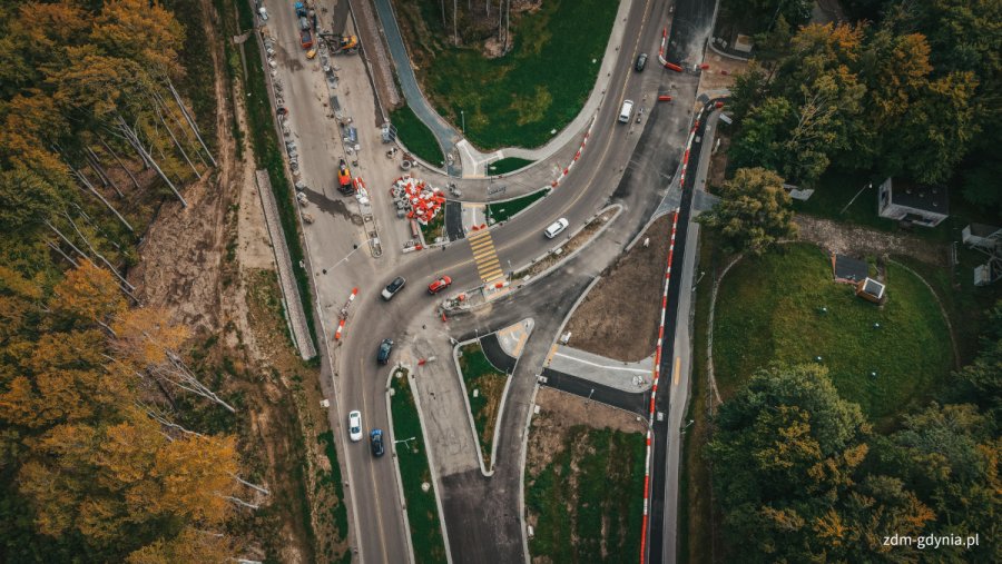 Budowa Obwodnicy Witomina, widok z lotu ptaka