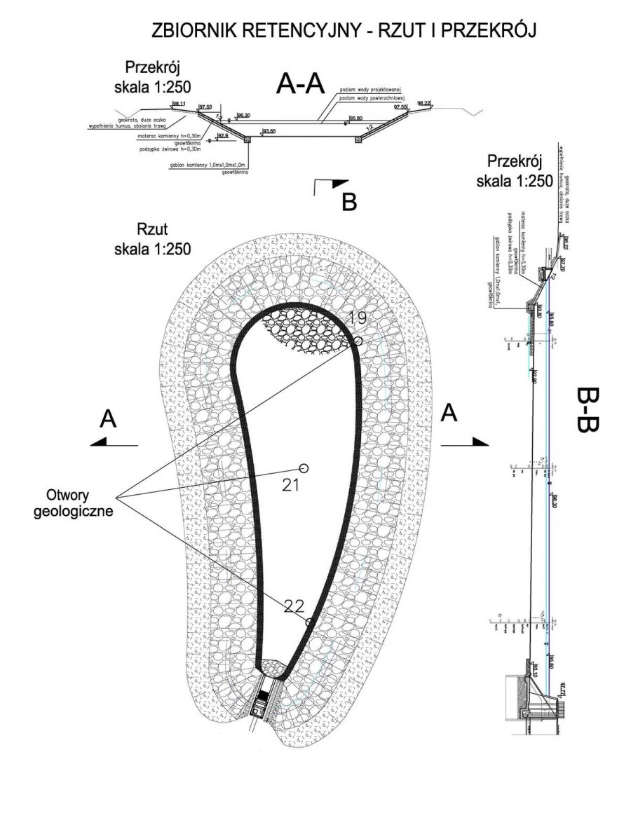 projekt zbiornika retencyjnego o kształcie elipsy, rys. projektowy, BPBK