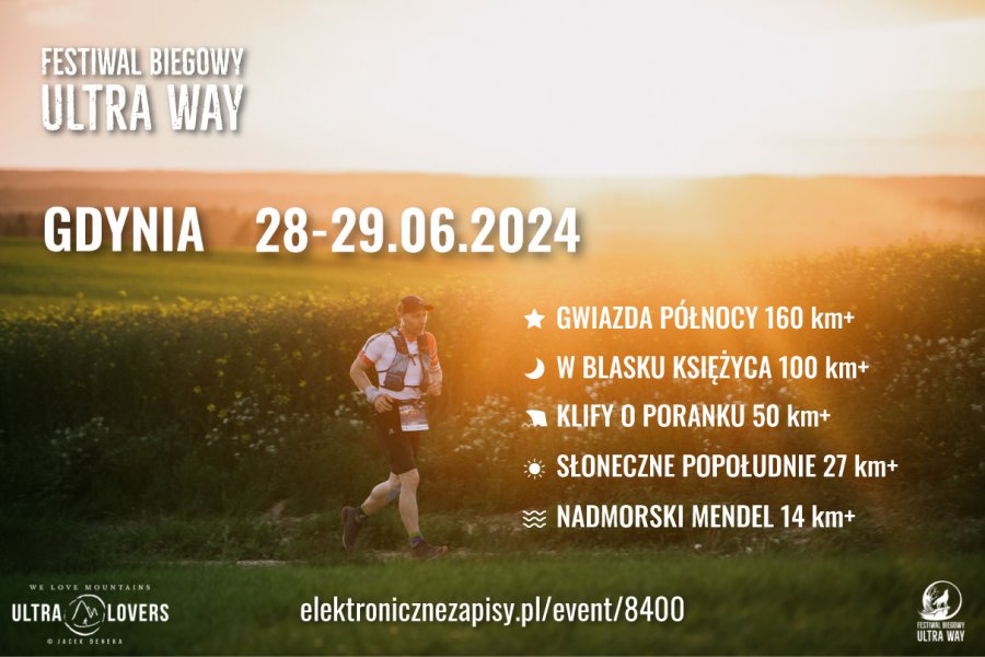 Plakat imprezy Festiwalu Biegowy Ultra Way 2024