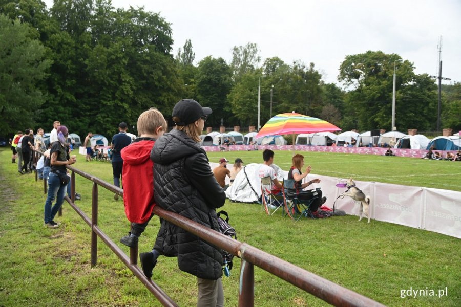 Publiczność przyglądająca się zawodom dogfrisbee „Latające psy” w parku Kolibki // fot. Magdalena Czernek