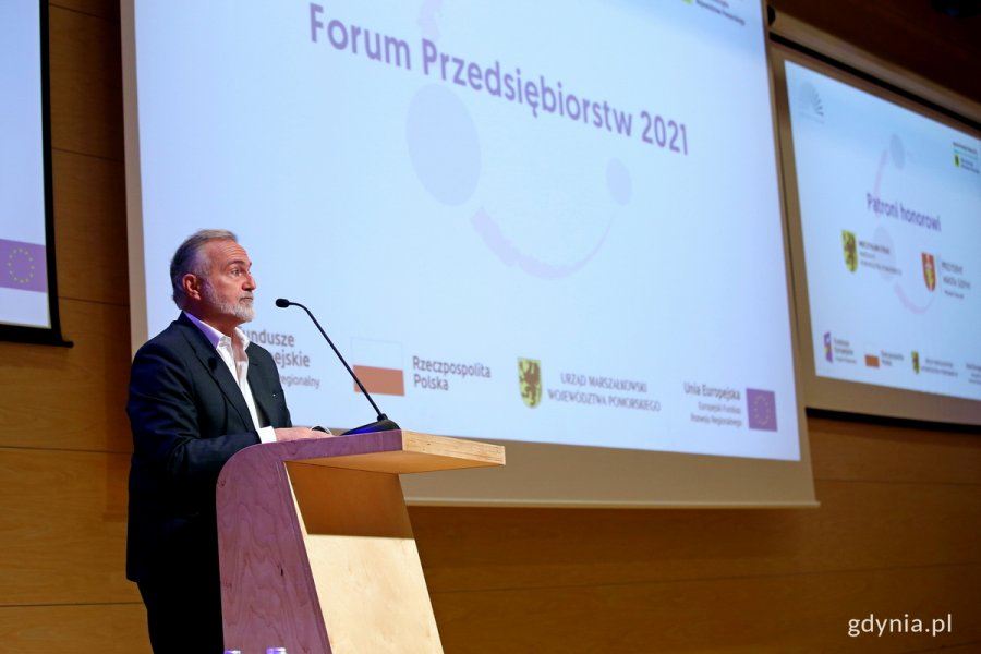 Wojciech Szczurek, prezydent Gdyni podczas wystąpienia na Forum Przedsiębiorstw // fot. Przemysław Kozłowski