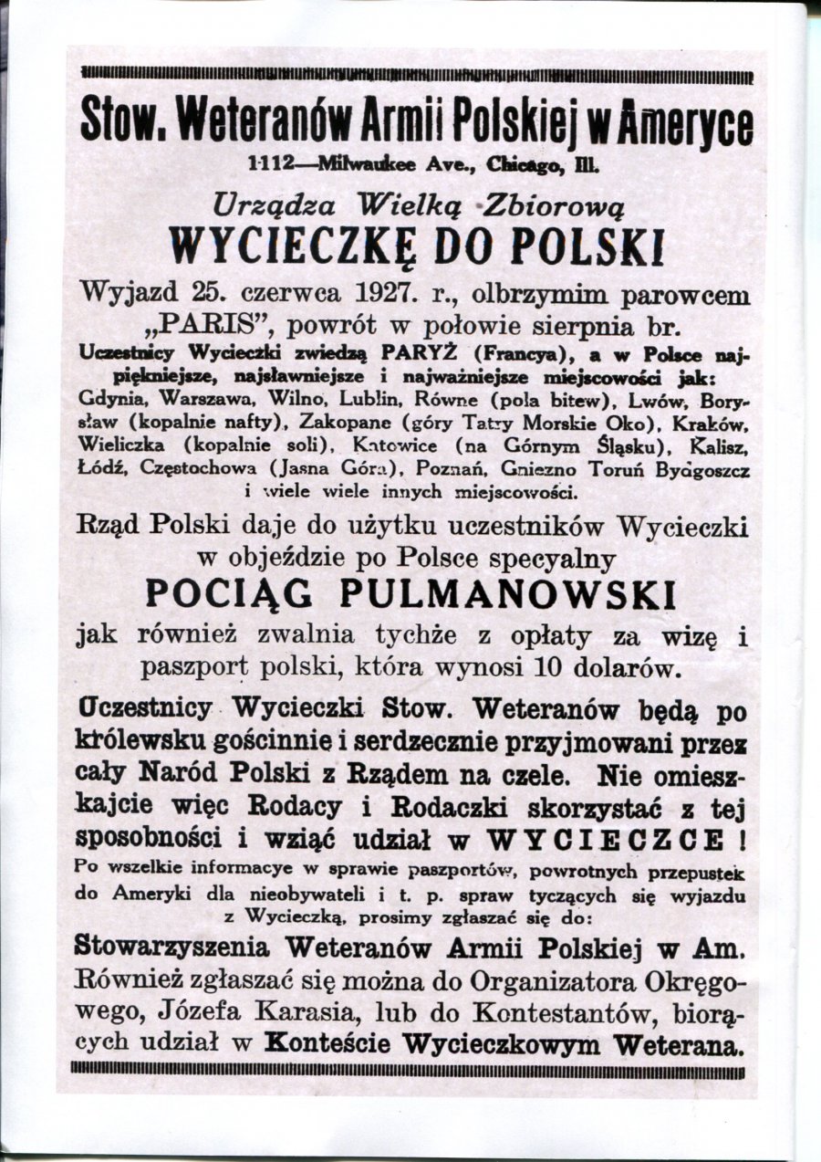 Artykuł zapowiadający wycieczkę Stowarzyszenia Weteranów do Polski