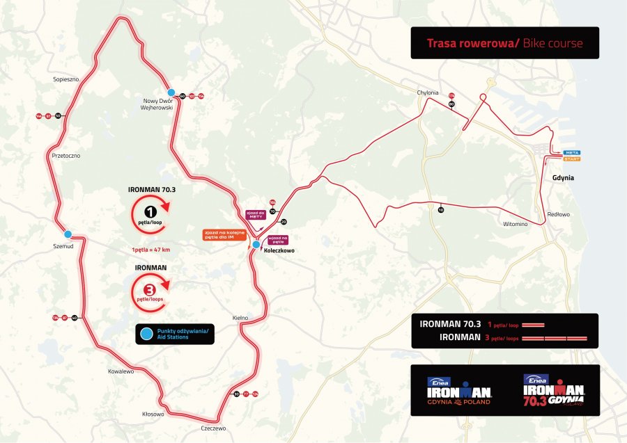 mapa części województwa pomorskiego z trasą kolarską