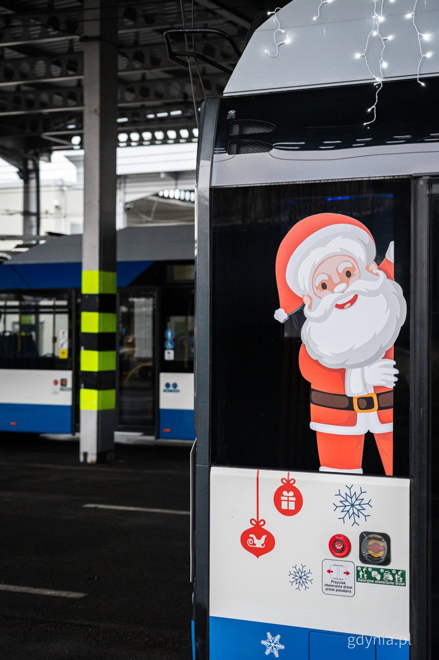 Przyozdobiony świątecznie trolejbus, który będzie przez najbliższe dni woził pasażerów na liniach ZKM Gdynia (fot. Kamil Złoch)