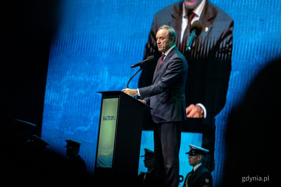 Marszałek województwa pomorskiego Mieczysław Struk. Pierwszy dzień 23. Międzynarodowych Targów Morskich i Militarnych BaltExpo w AmberExpo (fot. Kamil Złoch)