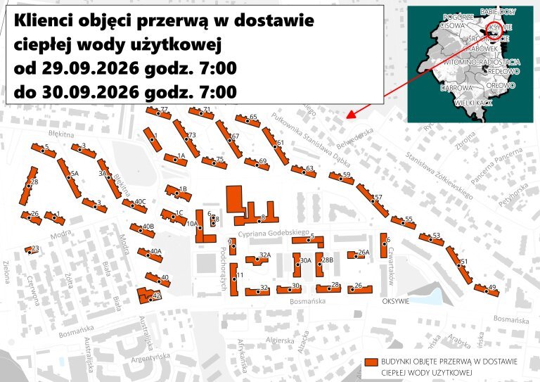 Gdynia Oksywie &ndash; przerwa w dostawie ciepłej wody użytkowej (materiały OPEC Gdynia)