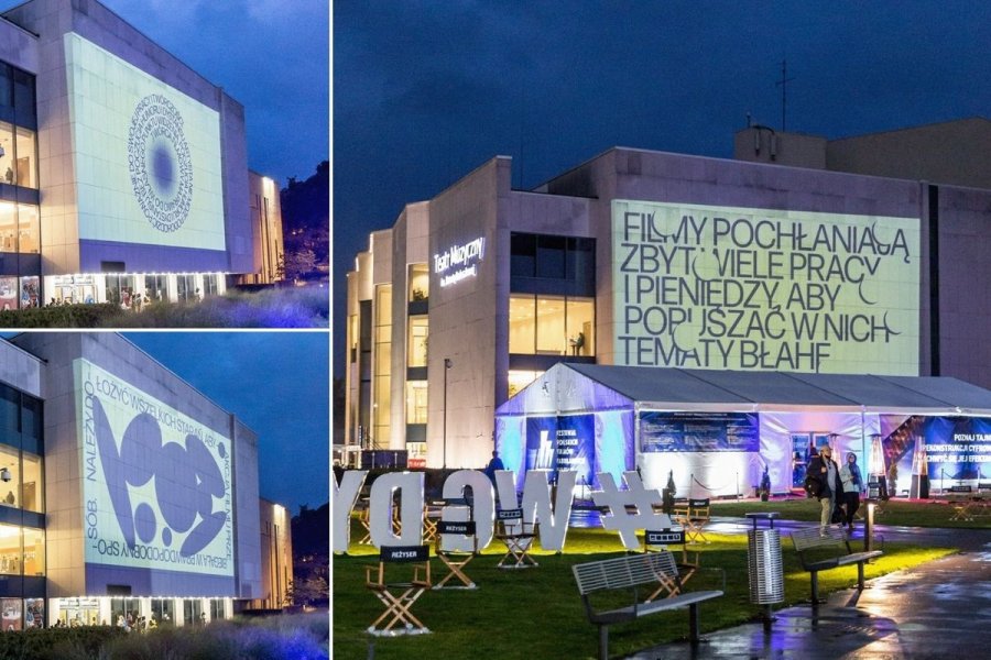 Cytaty wyświetlane były także na elewacji Teatru Muzycznego w Gdyni. // fot. Traffic Design