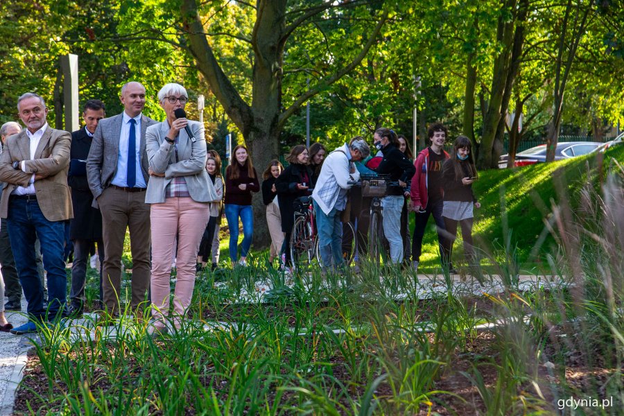 O jednym z elementów drugiego etapu Parku Centralnego opowiada Joanna Zielińska - przewodnicząca gdyńskiej Rady Miasta, fot. Kamil Złoch