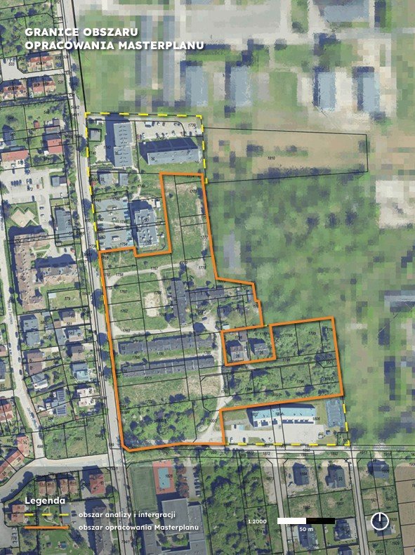 Obszar opracowania masterplanu oraz obszar analizy i integracji.