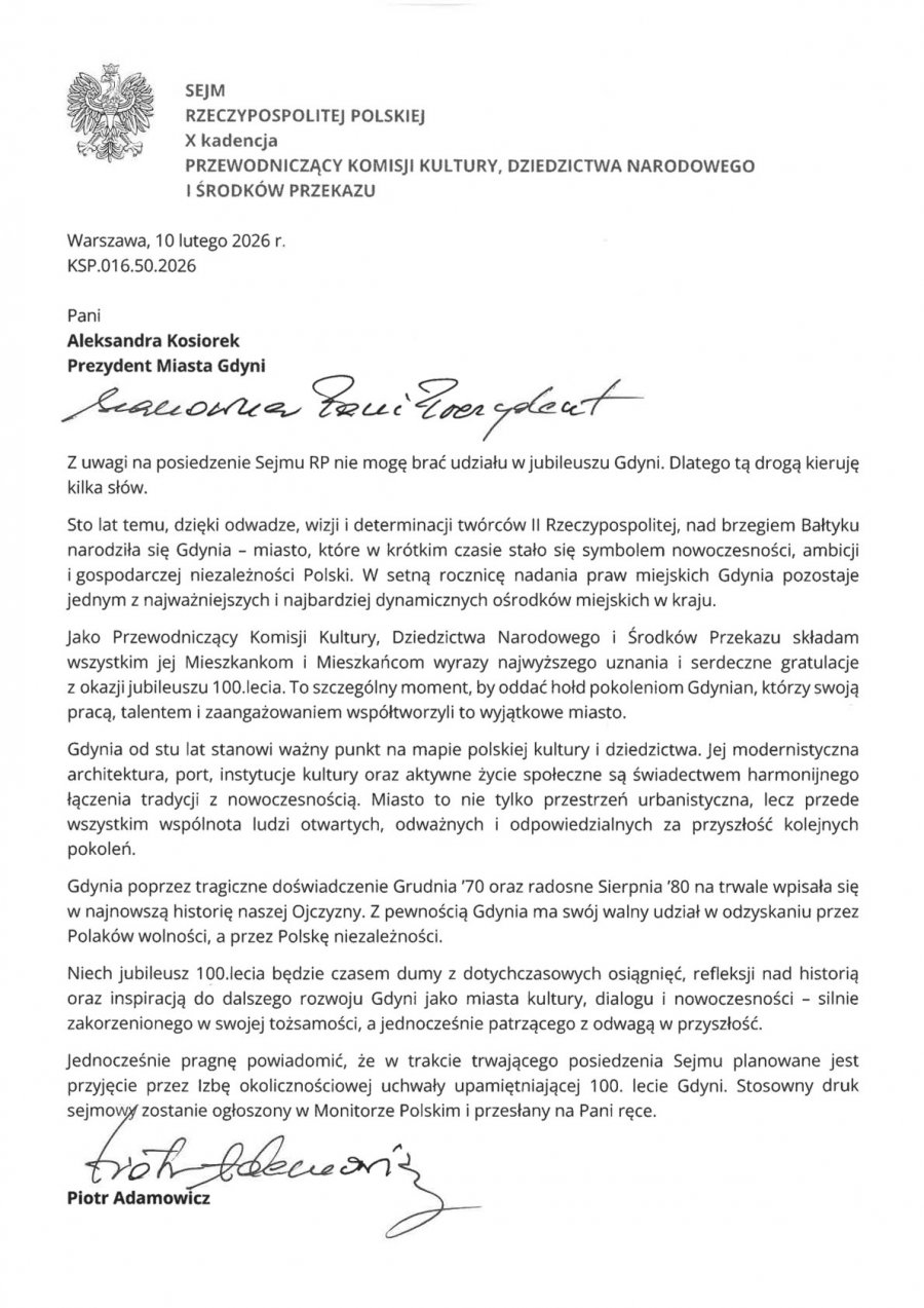  Kto złożył życzenia Gdyni?