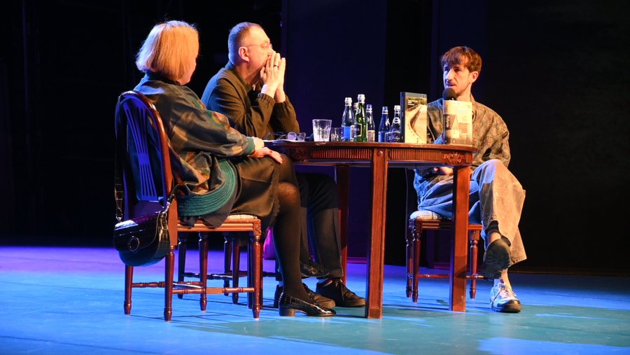 Prowadzący spotkanie, Michał Nogaś i goście: Aleksandra Boćkowska i Grzegorz Piątek