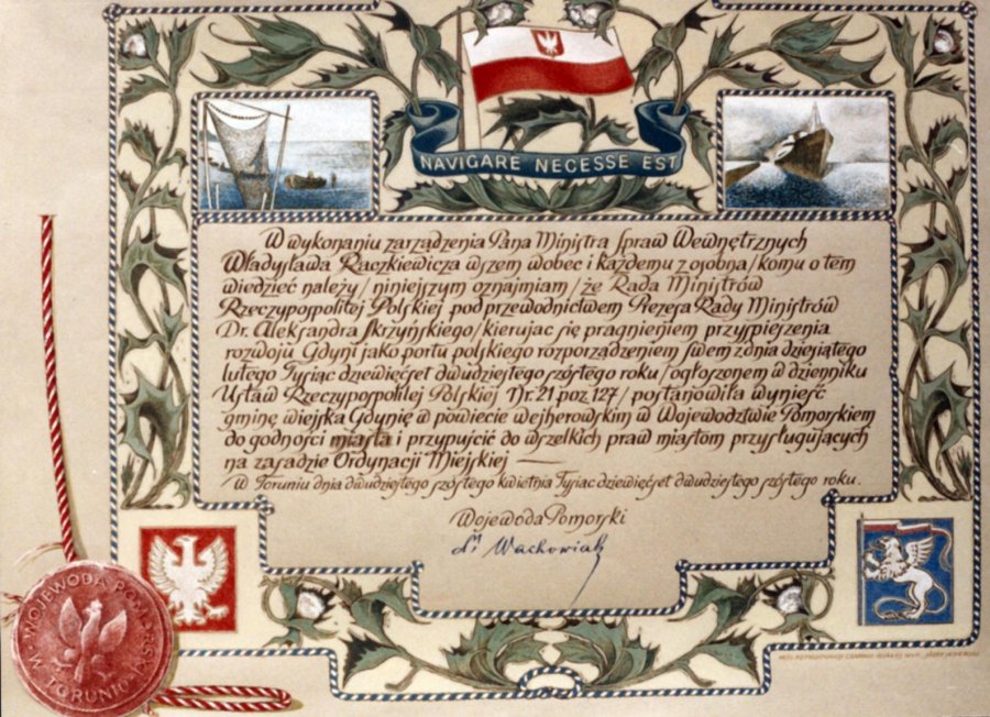 Akt nadania praw miejskich Gdyni 1926 r., fot. ze zbior&oacute;w Muzeum Miasta Gdyni
