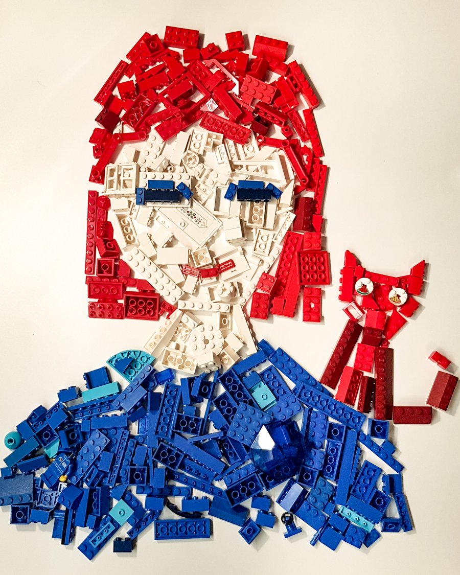 Portret wykonany z klocków lego w trzech kolorach