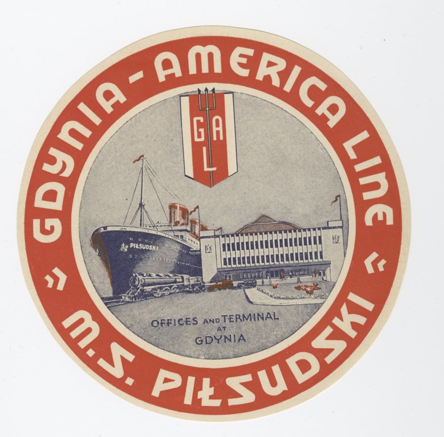 Naklejka na walizkę. Gdynia America Line / M.S. Piłsudski, 1934–1939, MEG