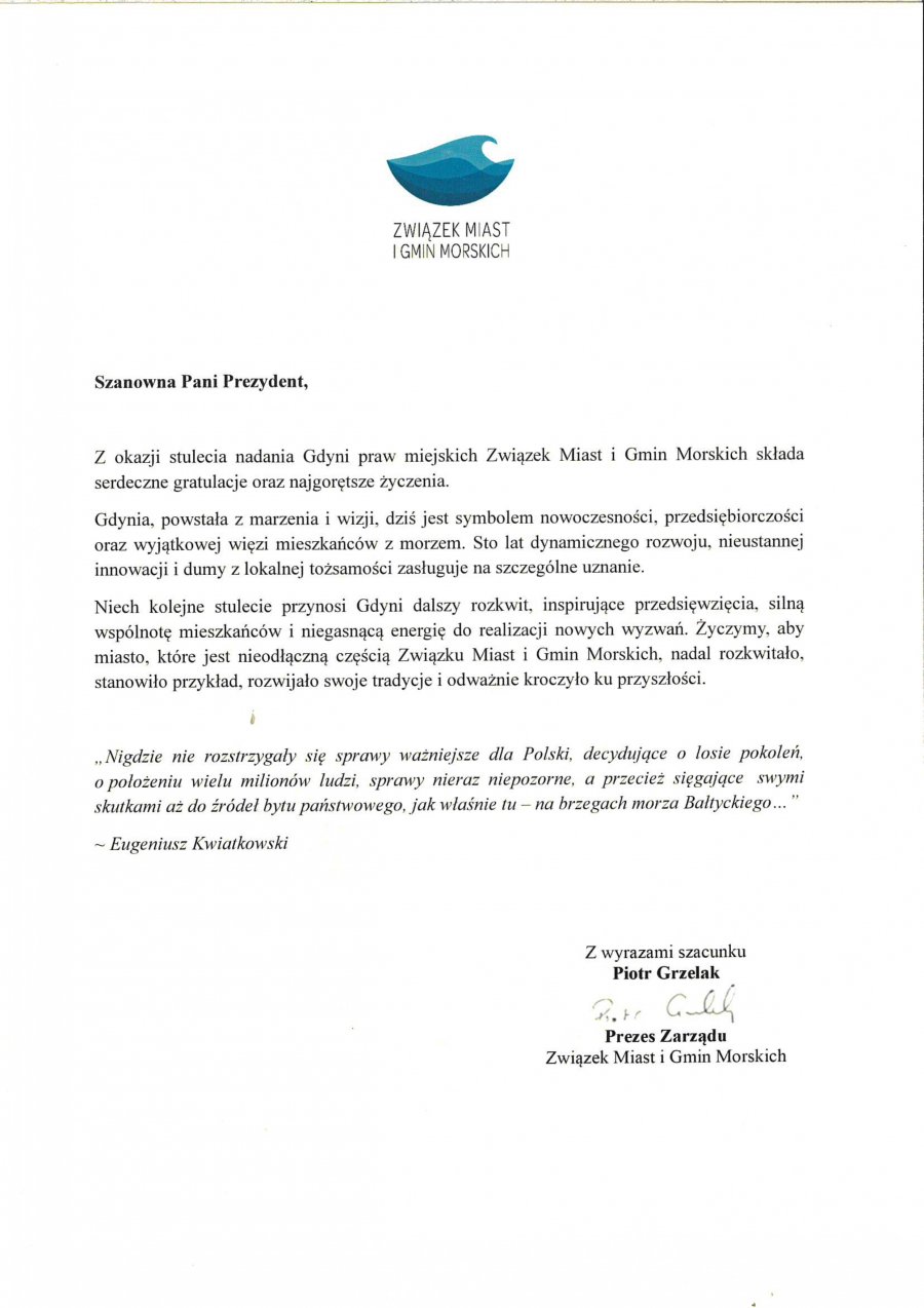  Kto złożył życzenia Gdyni?