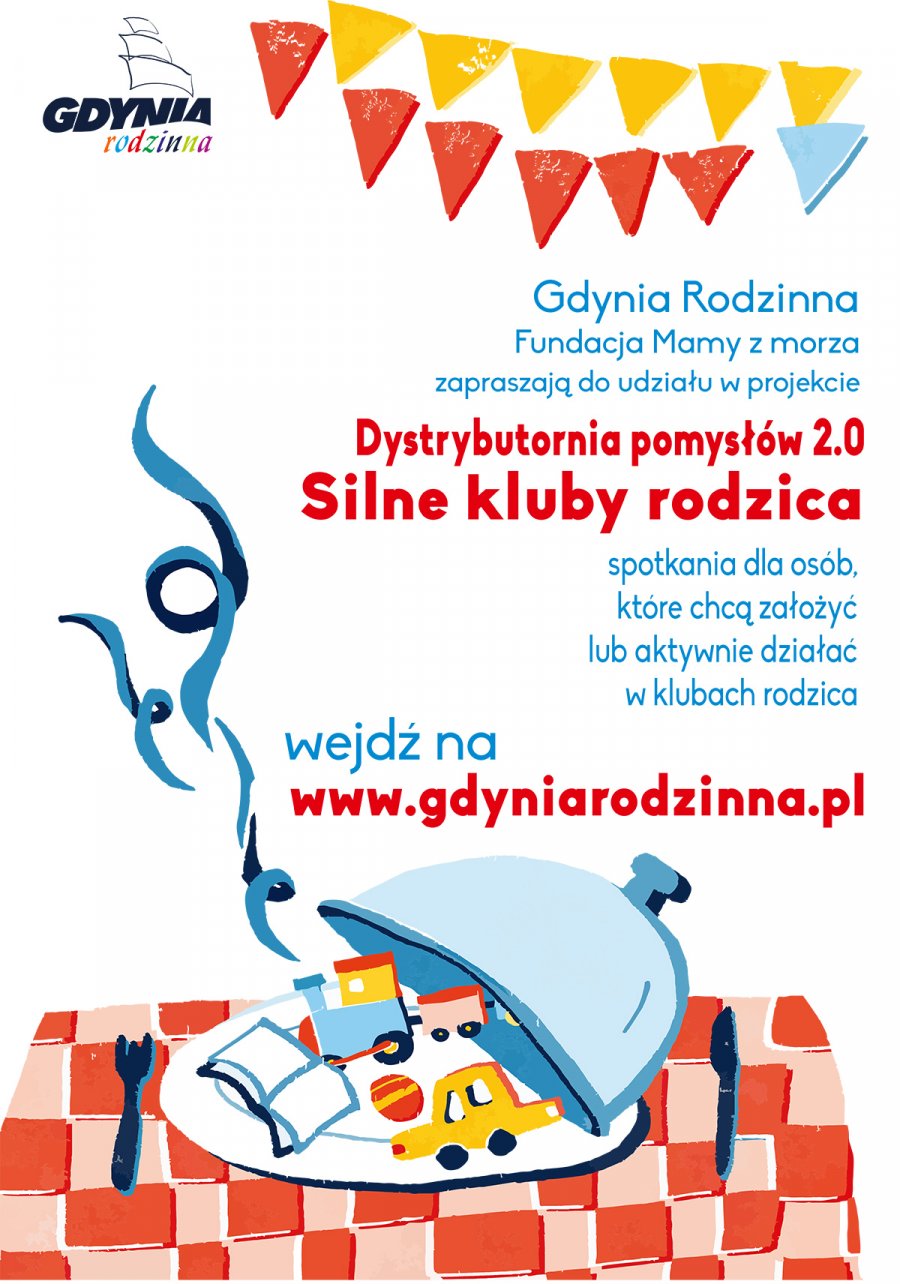 Plakat zaowiadający cykl spotkań Dystrybutornia Pomysłów 2.0. – Silne Kluby Rodzica
