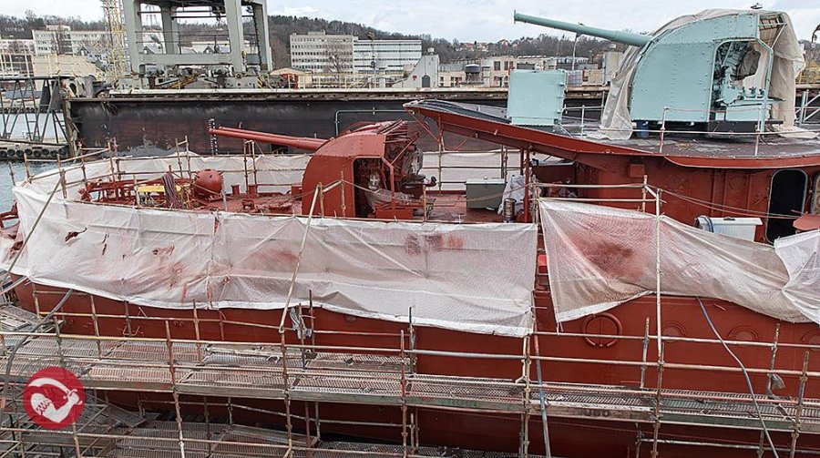 Remont ORP Błyskawica w PGZ Stoczni Wojennej. Fot. Henryk Nagrodzki / Muzeum Marynarki Wojennej