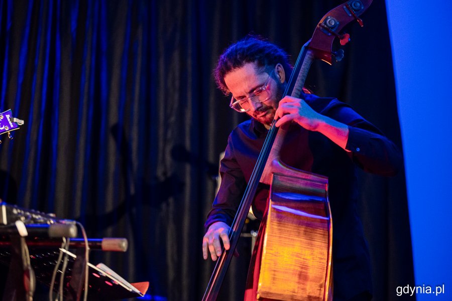 artysta gra na kontrabasie