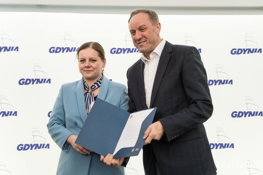 Na zdjęciu: Aleksandra Kosiorek, prezydent Gdyni i Mieczysław Struk, marszałek województwa pomorskiego (fot. Paweł Budziński)