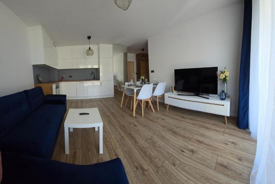 Salon z aneksem kuchennym w obiekcie Apartament na Obłużu