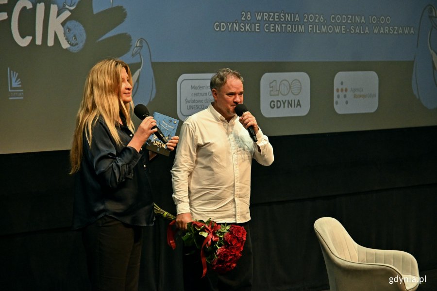 Grzegorz Kasdepke i Magdalena Rigamonti podczas premiery książki pt. &bdquo;Lufcik&rdquo; w Gdyńskim Centrum Filmowym 