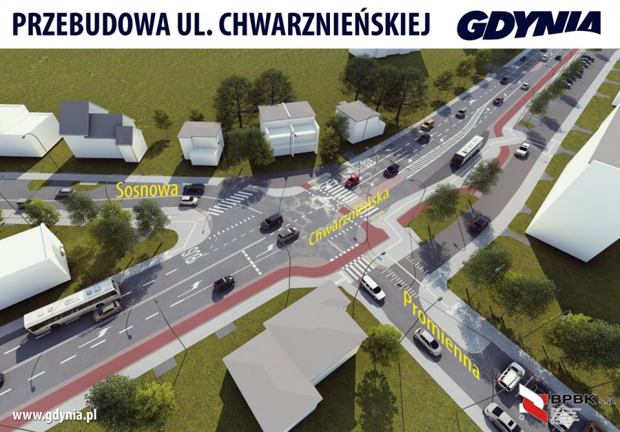 Przebudowa ostatniego fragmentu ulicy Chwarznieńskiej - skrzyżowanie Chwarznieńskiej i Sosnowej, fot.mat.inwestora