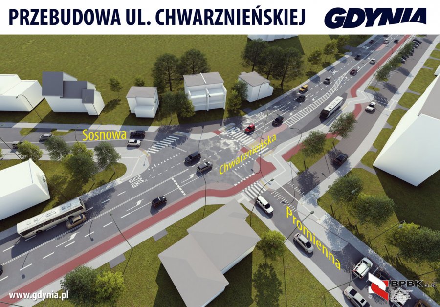 Wizualizacja skrzyżowania ulicy Chwarznieńskiej z Sosnową i Promienną, fot. mat. inwestora