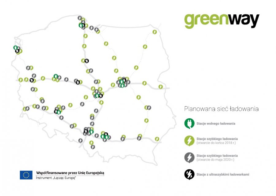 Planowana sieć ładowarek - mapa