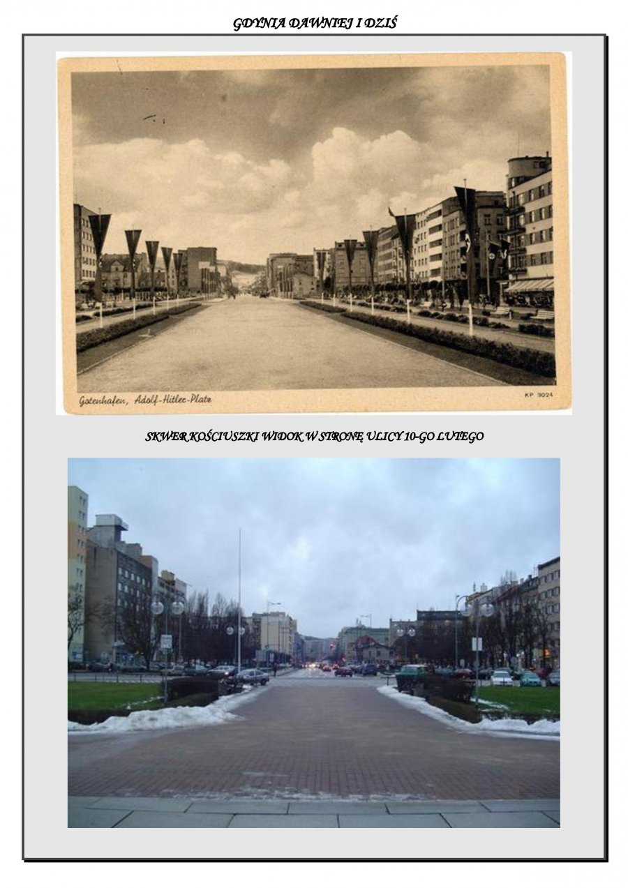 Fotografię przedstawiające widok na Skwer Kościuszki dawniej i dziś