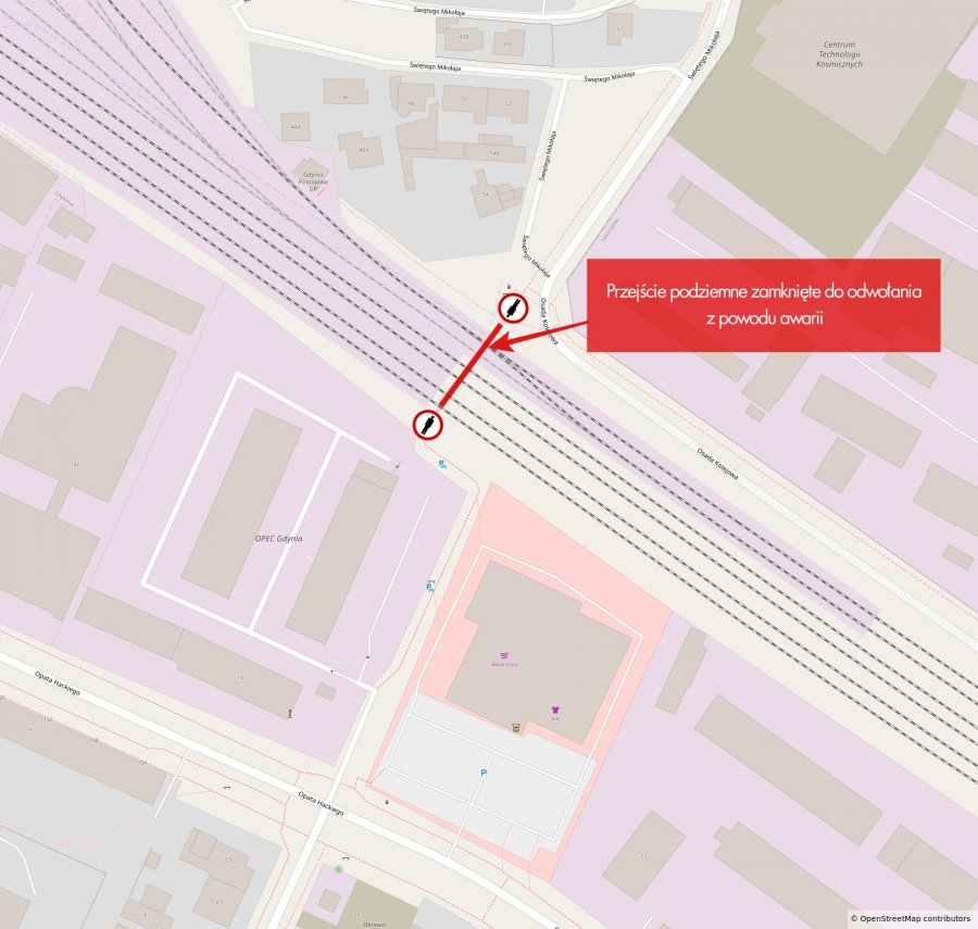 Mapka przedstawiająca miejsce awarii