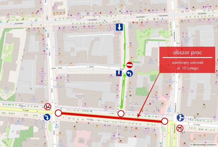 Zamknięcie ul. 10 Lutego. Zmiany w organizacji ruchu (materiały Zarządu Dr&oacute;g Miejskich w Gdyni)