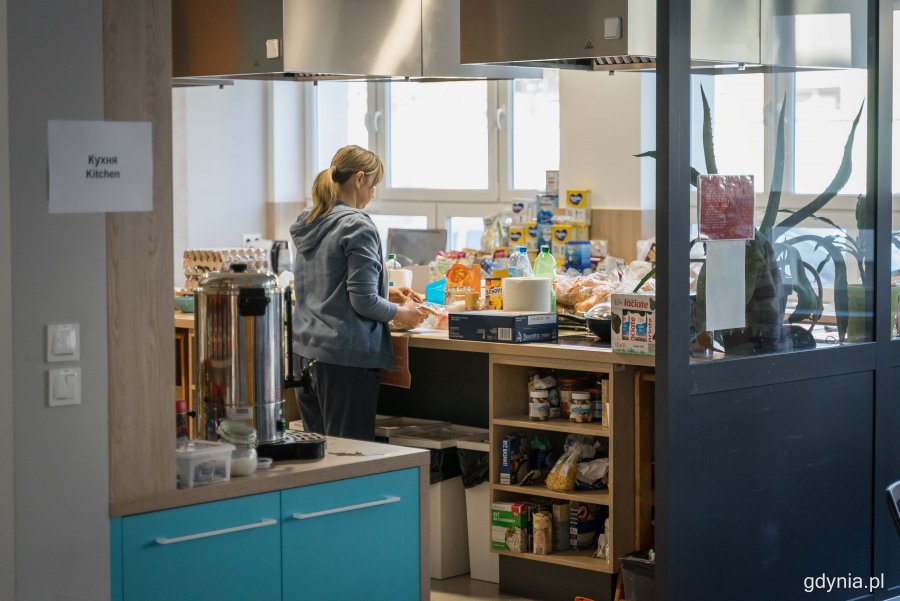 Na zdjęciu wnętrze Przystani Śmidowicza 49 zaadaptowanej na potrzeby gości z Ukrainy