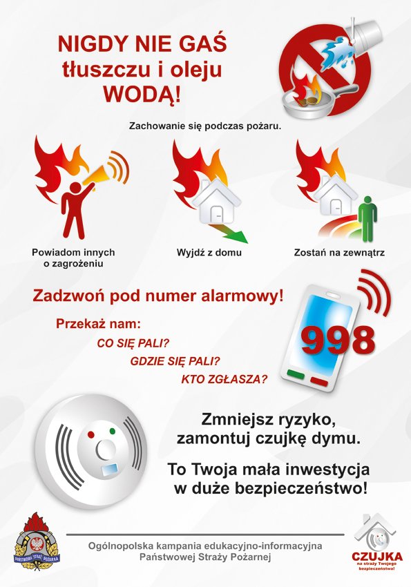 Materiały informacyjne kampanii "Czujka na straży twojego bezpieczeństwa", mat. prasowe KG PSP