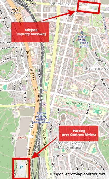 Mapka przedstawiająca zmiany w organizacji ruchu opisane w artykule