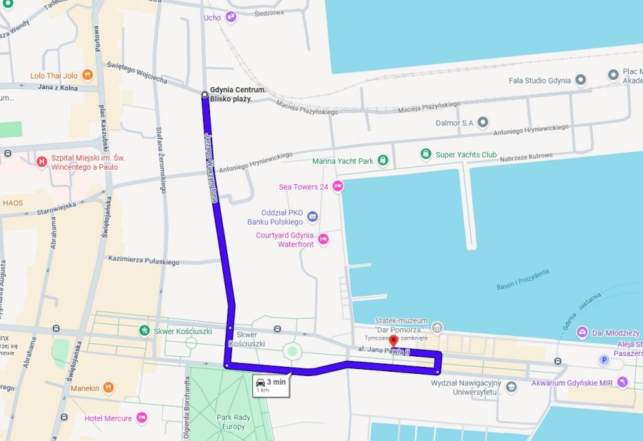 Mapka dojazd do ORP &bdquo;Błyskawica&rdquo; z p&oacute;łnocy