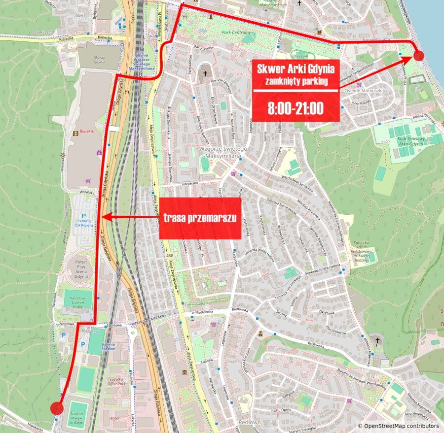 Zmiany w organizacji ruchu związane z meczem oraz przemarszem kibiców Arki Gdynia