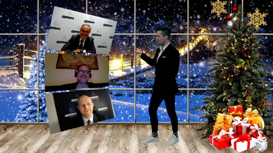 Zimowe Granie Gdynia 2020 - rozmowa online Piotra Balickiego z prezydentem Wojciechem Szczurkiem i wiceprezydentami: Michałem Guciem i Bartoszem Bartoszewiczem. Mat. MDK