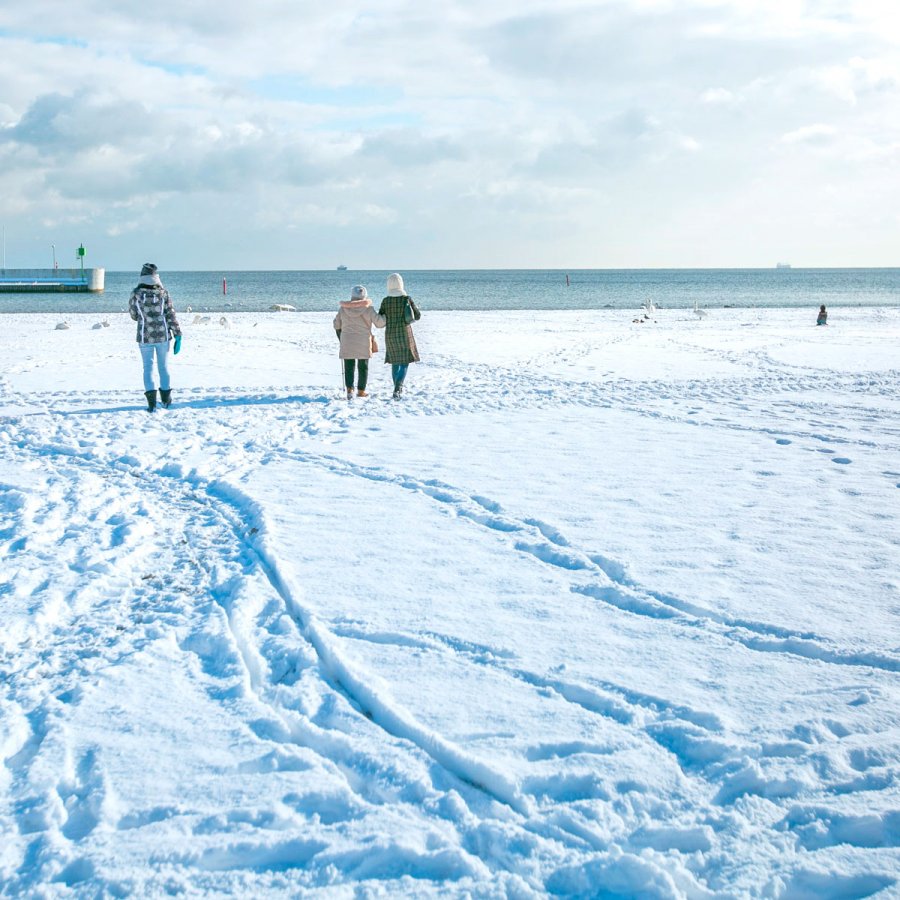 Spacerujący po śnieżnej plaży Śródmieście