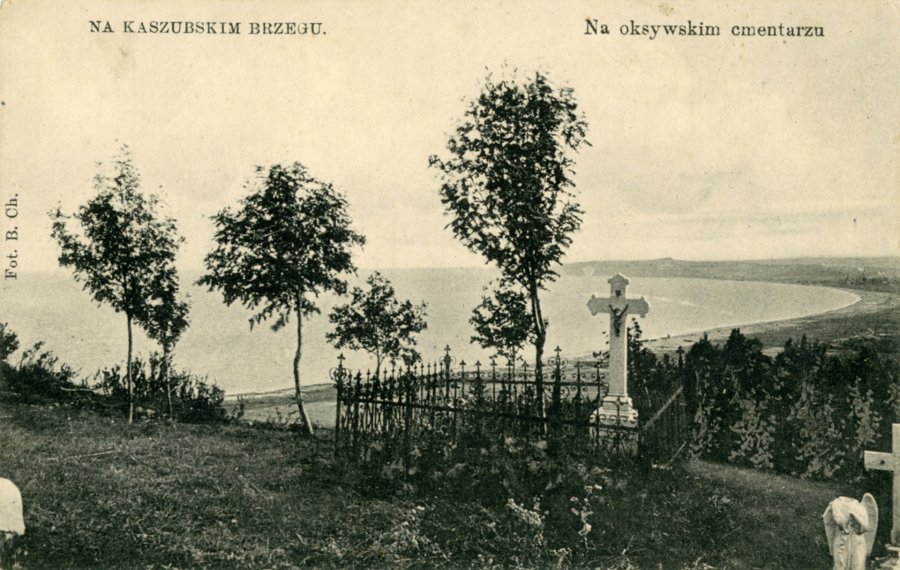 Stara pocztówka Gdyni. Cmentarz z widokiem na morze.