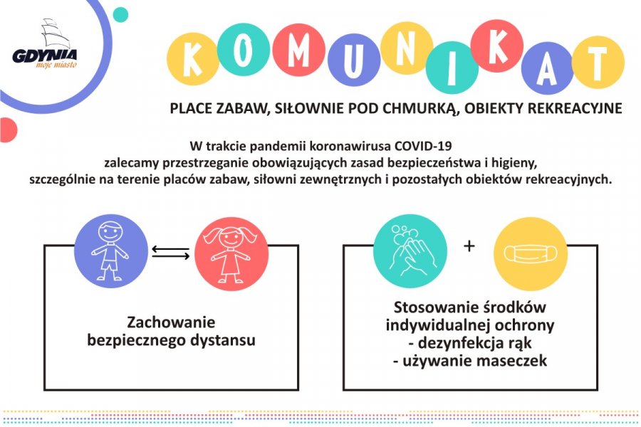 Komunikat, który będzie umieszczany na furtkach placów zabaw oraz regulaminach siłowni zewnętrznych // graf. Dzielnice#wgdyni