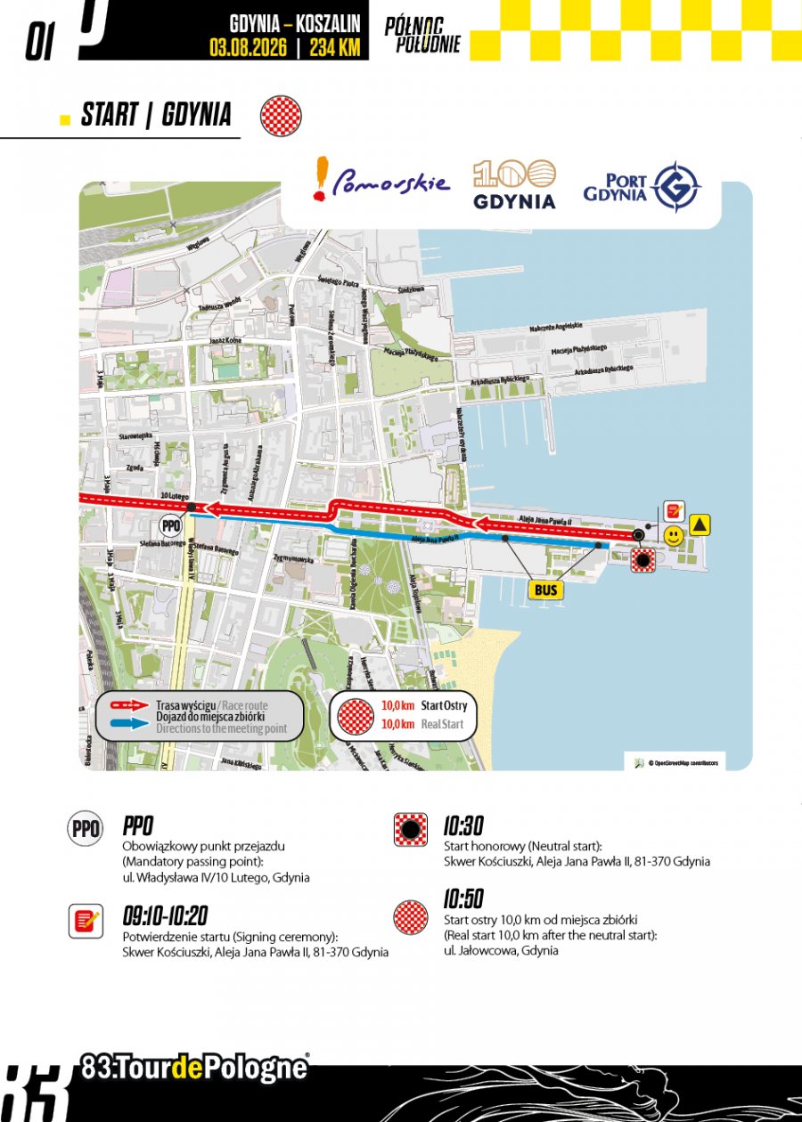 Tour de Pologne 2026 &ndash; zmiany w organizacji ruchu w Gdyni (źr&oacute;dło: materiały organizatora wydarzenia, tourdepologne.pl)