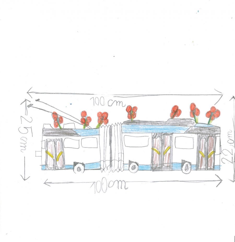 Praca Juliana Janusza, tytuł: „Trolejbus-kwietnik”, kl. I E, Szkoła Podstawowa nr 40 - wyróżnienie w kategorii klas I-III