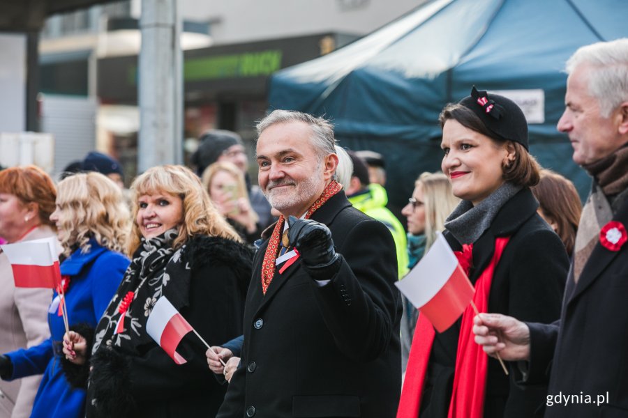 Gdynia świętuje 101. Urodziny Niepodległej. Na zdjęciu Wojciech Szczurek, prezydent Gdyni i Katarzyna Gruszecka-Spychała, wiceprezydent Gdyni // fot. Karol Stańczak