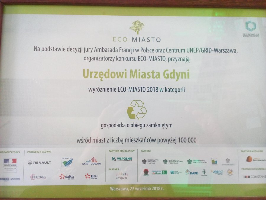 Wyróżnienie dla Gdyni w konkursie Eco-Miasto // fot. materiały prasowe