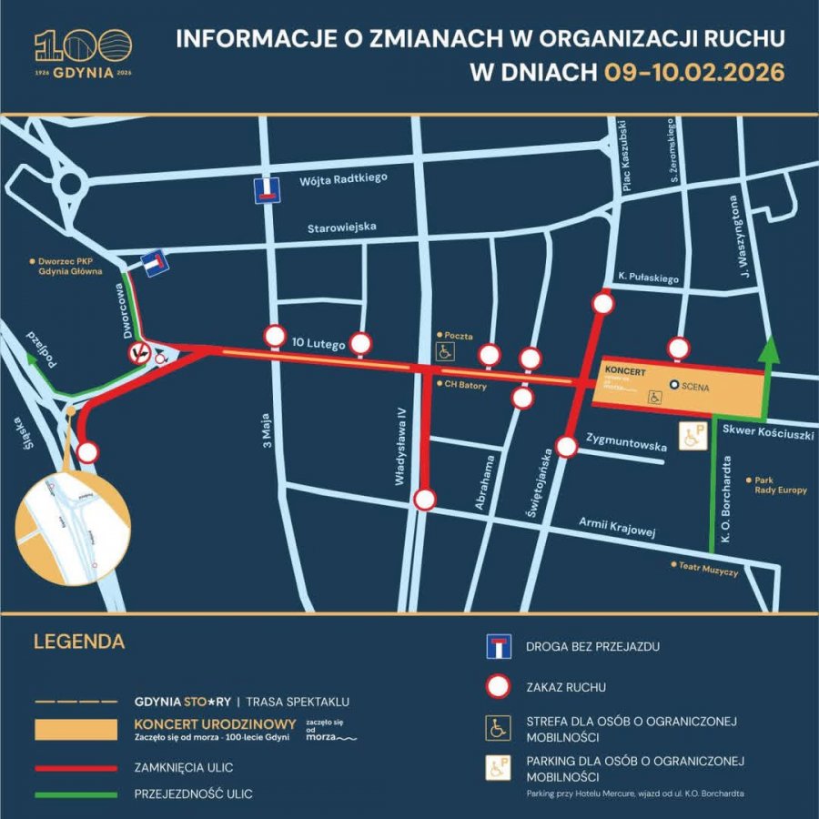 Mapka przedstawiająca zmiany w organizacji ruchu opisane w artykule