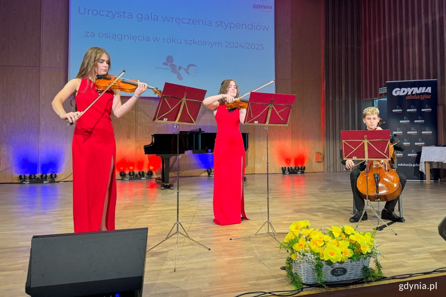 skrzypaczki na scenie w sali koncertowej