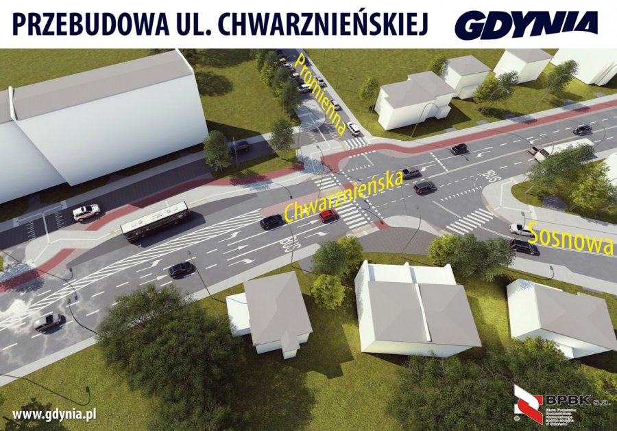 Przebudowa ostatniego fragmentu ulicy Chwarznieńskiej - skrzyżowanie Chwarznieńskiej i Sosnowej, fot.mat.inwestora